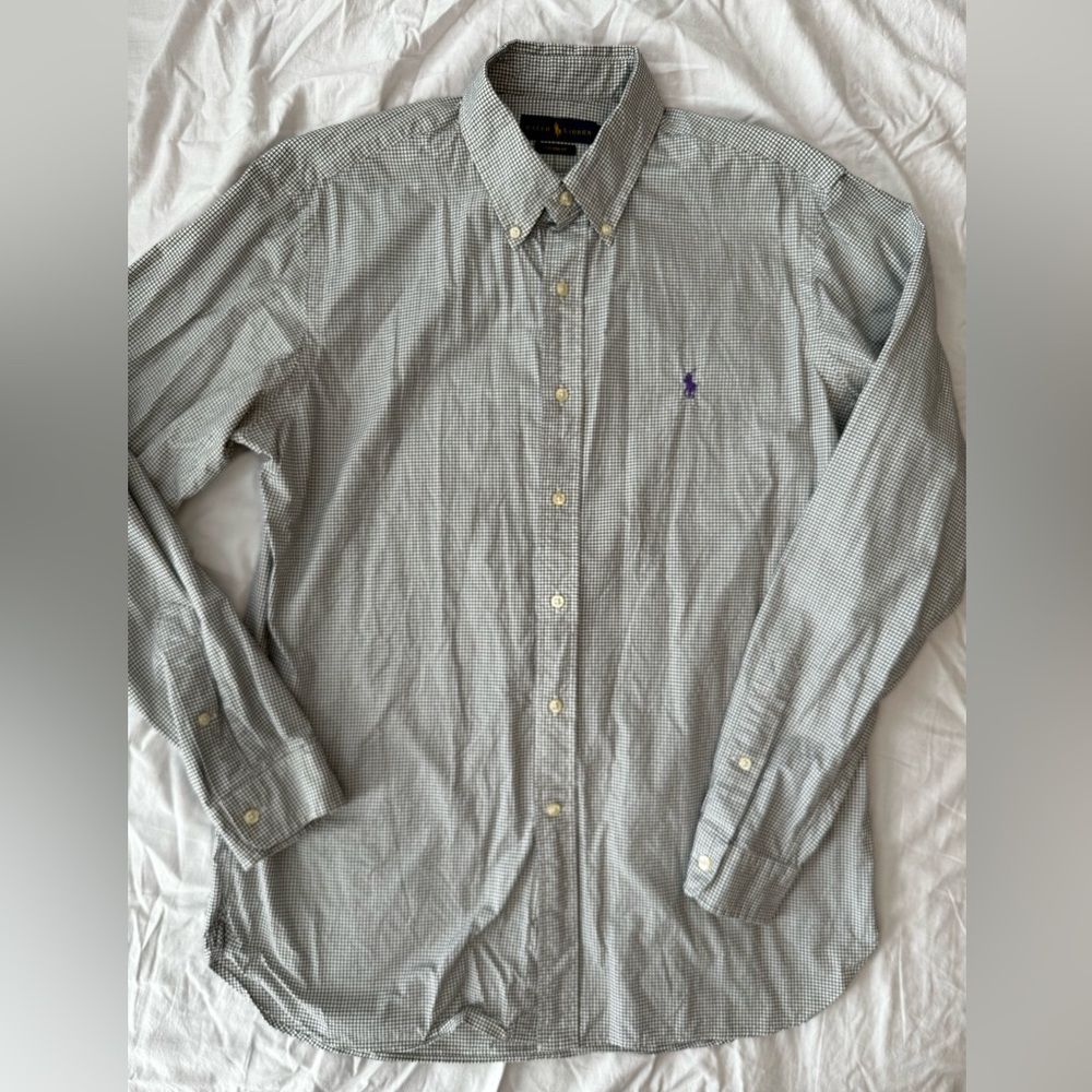 Ralph Lauren Men's Gray Checkered Button-Down Shirt